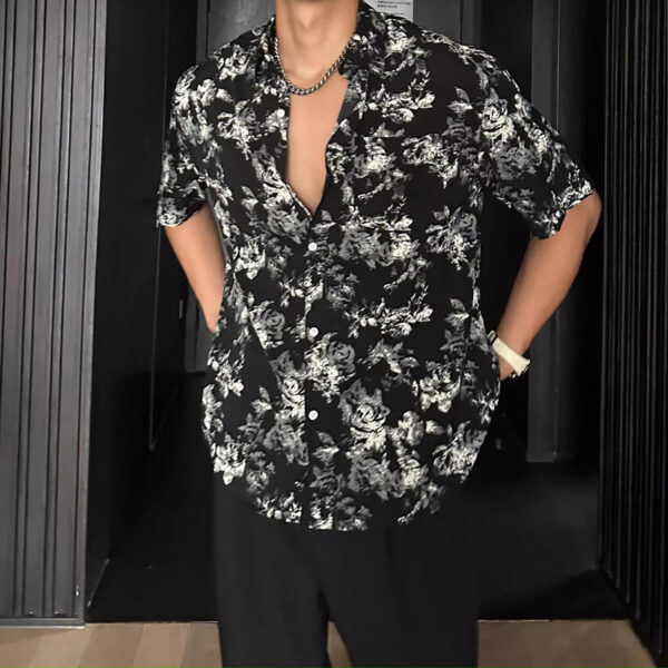 Vacation Style Loose Casual Pendant Short Sleeve Printed Shirt - Image 3
