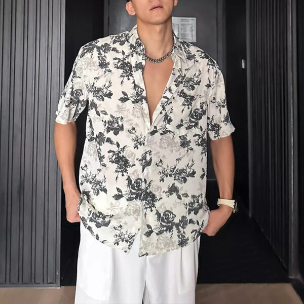 Vacation Style Loose Casual Pendant Short Sleeve Printed Shirt - Image 5