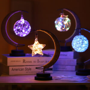 LED Moon & Star Copper Wire Lamp
