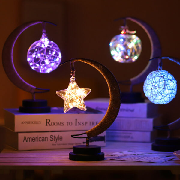 LED Moon & Star Copper Wire Lamp